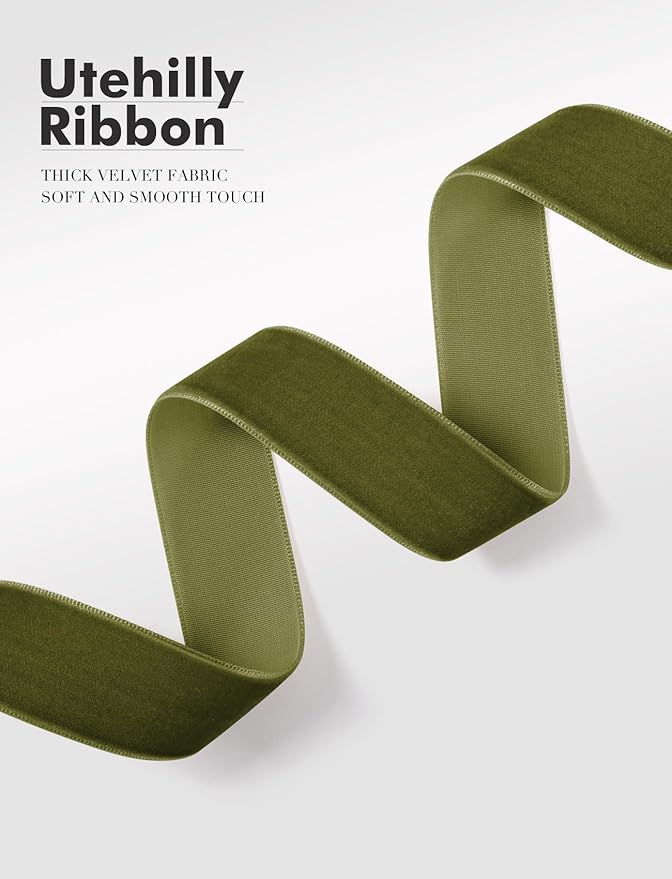 Olive Green Christmas Velvet Ribbon - Image 3