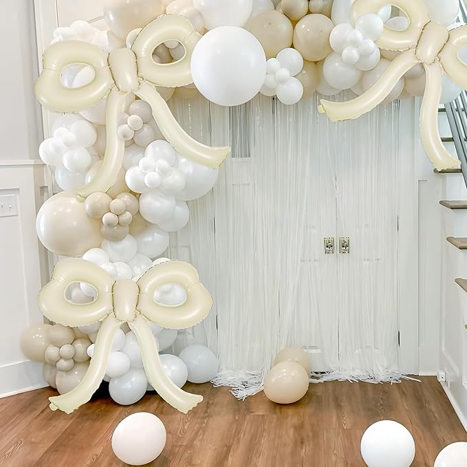 4 Pcs Bow Birthday Decorations Cream Bow Balloons - Image 6