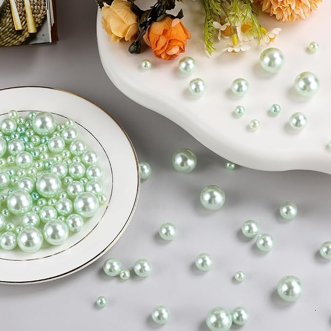 260Pcs LightGreen Glossy Beads for Centerpiece Decor, Artifical Pearls Vase - Image 4