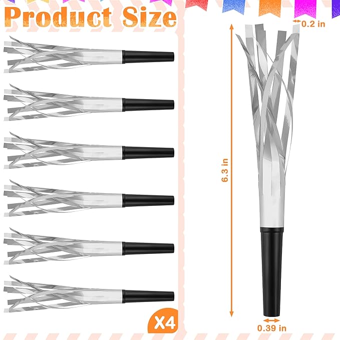 24 PC Silver Party Favors Party Blowers - Image 2