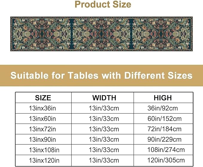 Green Morris Floral Table Runner, Boho Rustic Country Farmhouse Teal Red Rose - Image 4