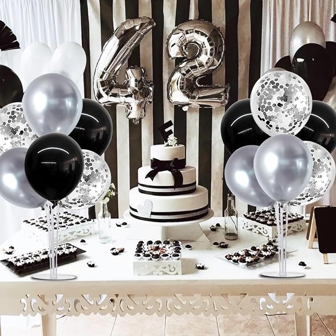 TONIFUL 4 Set Black and Silver Balloons Stand Centerpiece Table Decorations - Image 4