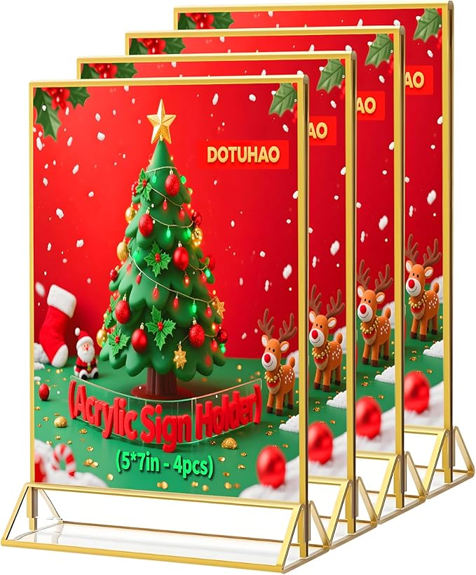Acrylic Sign Holder, 5 x 7 Inch Gold Frames, Double-Sided Display Stand Picture by DOTUHAO
