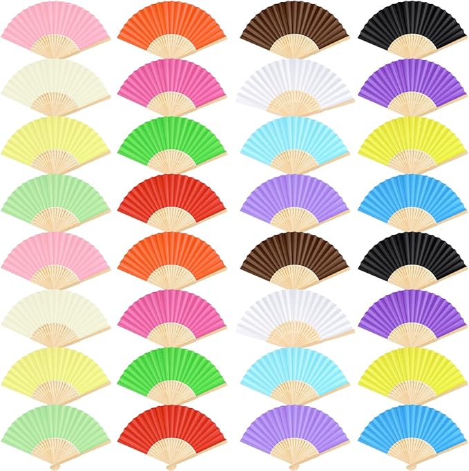 FEPITO 32 Pieces Handheld Paper Fan Paper Folding Fans by FEPITO