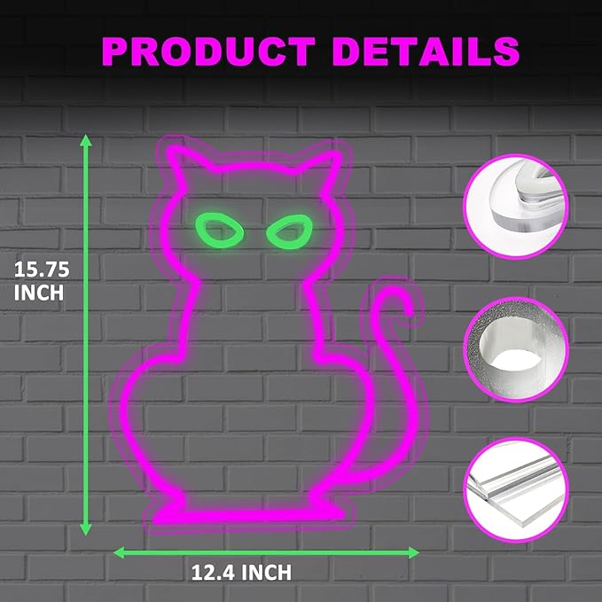 Cat Neon Signs for Wall Decor, Halloween Cat LED Light Table Decoration for Bar - Image 2