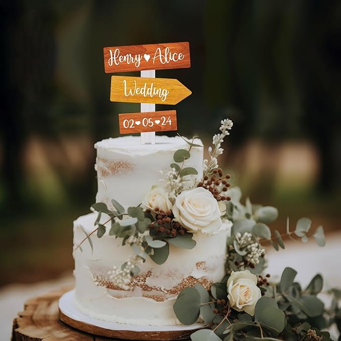 Personalized Rustic Fall Wedding Cake Topper in Wood Custom Bride & Groom Names - Image 4