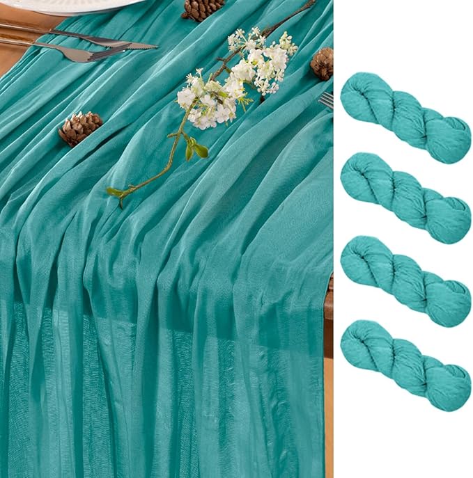 Teal Table Runner Cheesecloth Table Runner 4 Pack 10FT Farmhouse Table Runners by LINXTAR