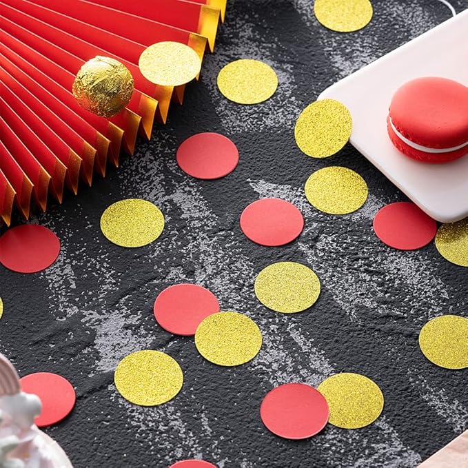 Gold and Red Confetti Table Decoration - Image 4
