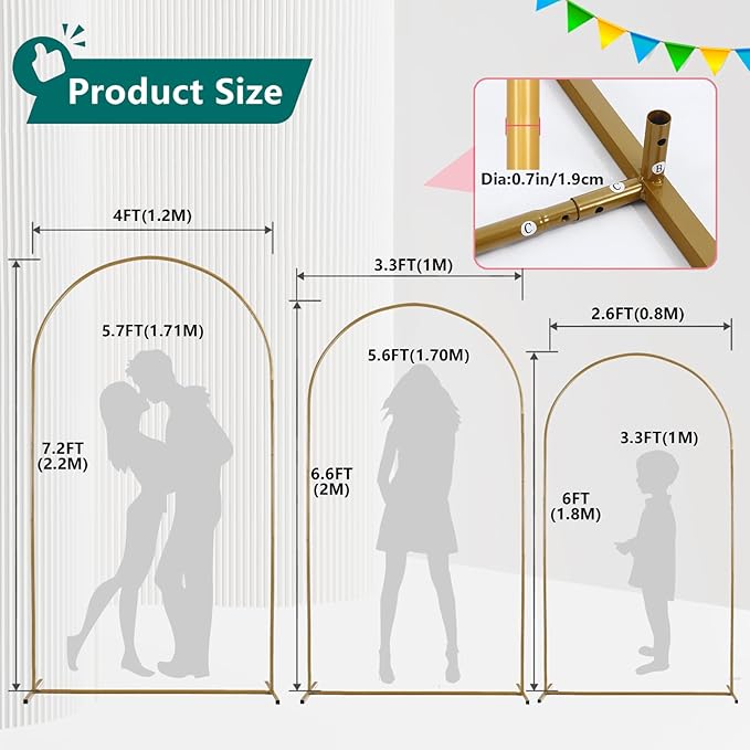 3-Pack Metal Arch Backdrop Stand Set Heavy Duty Rust-Proof Wedding Decoration - Image 2