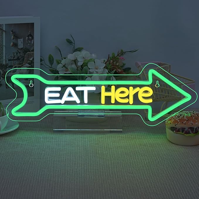 Looklight Eat Here Arrow Neon Sign Dimmale Neon Lights by LooklightNeonSign