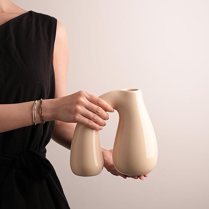White Ceramic Vase – Glossy Modern Sculptural Décor, Arch Handle Artistic Design - Image 4