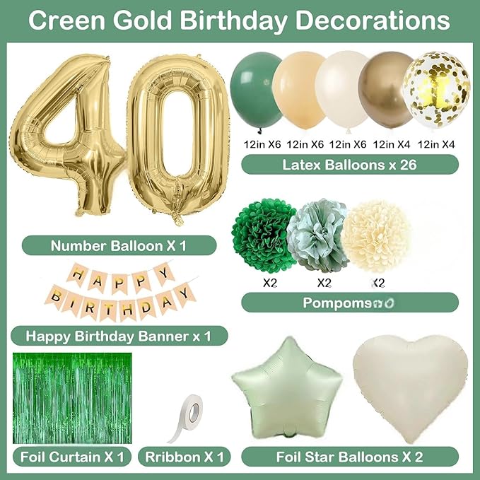 Sage Green 40th Birthday Decorations - Image 3