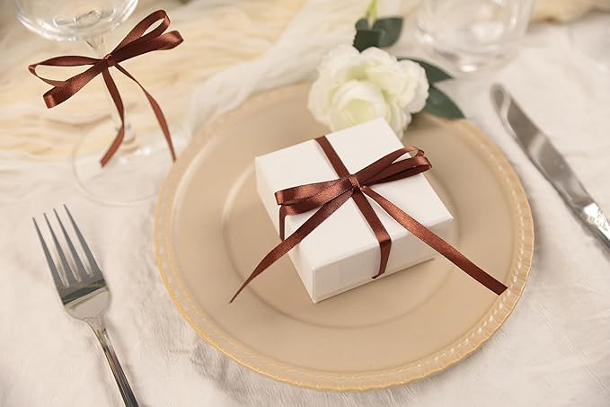 Coffee Brown Satin Ribbon 1/4 inch X Continuous 100 Yards, Single Face - Image 5