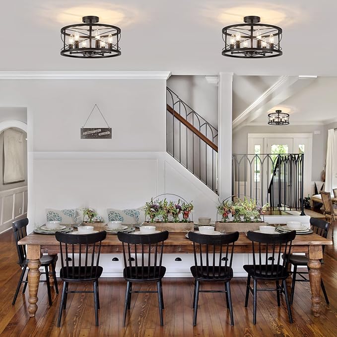 6-Light Black Semi Flush Mount Ceiling Light, 16.54'' Modern Farmhouse Close to - Image 3