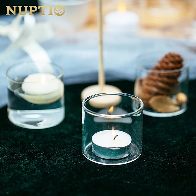 NUPTIO Clear Tealight Candle Holders: Set of 24 Glass Votive Holders Bulk - Image 9