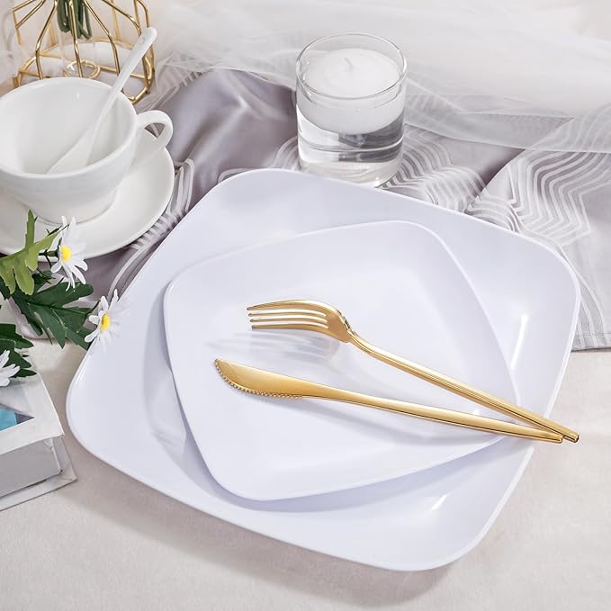 PULOTE 60PCS White Square Plastic Plates Disposable - Image 3
