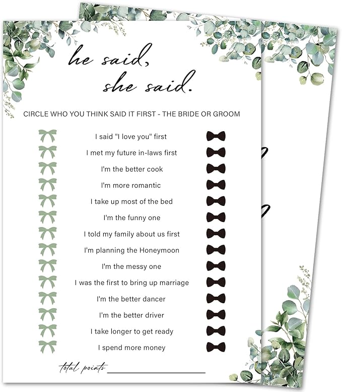 Eucalyptus Bridal Shower Game Cards by HOME