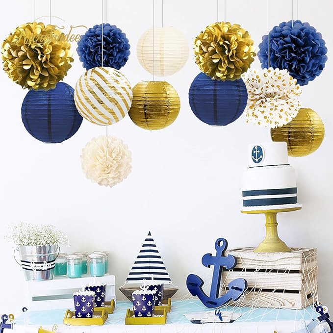 NICROLANDEE Navy Blue and Gold Decorations, Winter Wedding, Mens Birthday - Image 6
