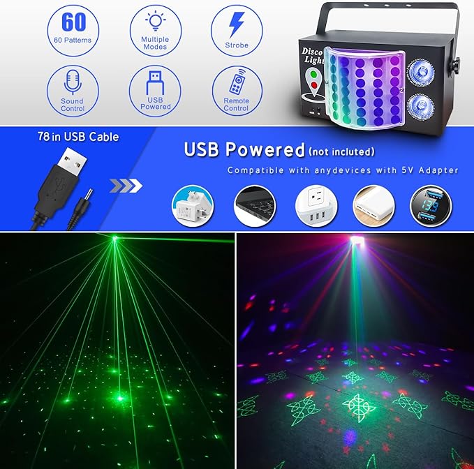 3-in-1 Disco Party Lights, LED DJ Rave Strobe Light, Sound Activated Remote - Image 5