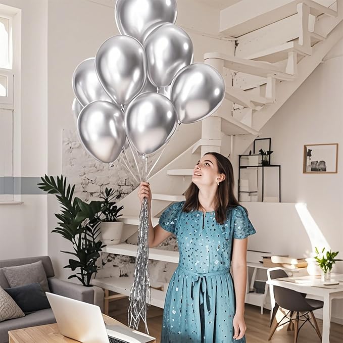 110pcs Metallic silver Balloons, Metallic silver Latex Balloons 12 inch - Image 5