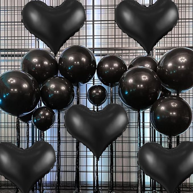 Black Heart Balloons, 24Inch Large Black Heart Foil Balloons - Image 4