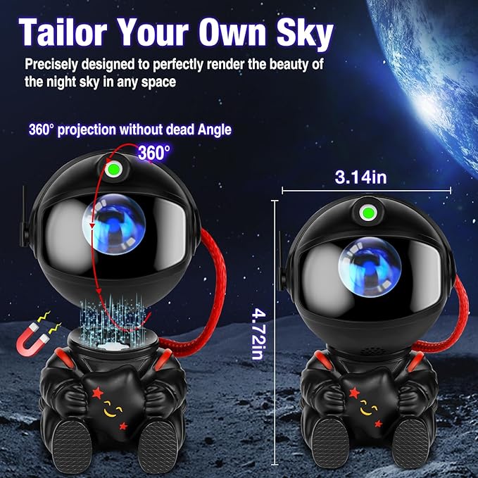 Astronaut Galaxy Projector Lamp – Black Astronaut Holding Star, Starry Sky - Image 6