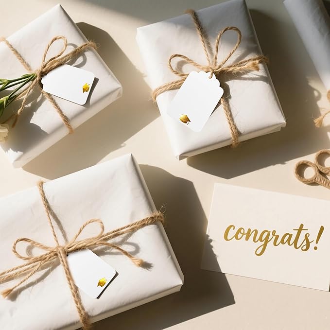 100Pcs Blank Gift Tags with String Foil Gold Grad Cap Large White Paper Gift - Image 7