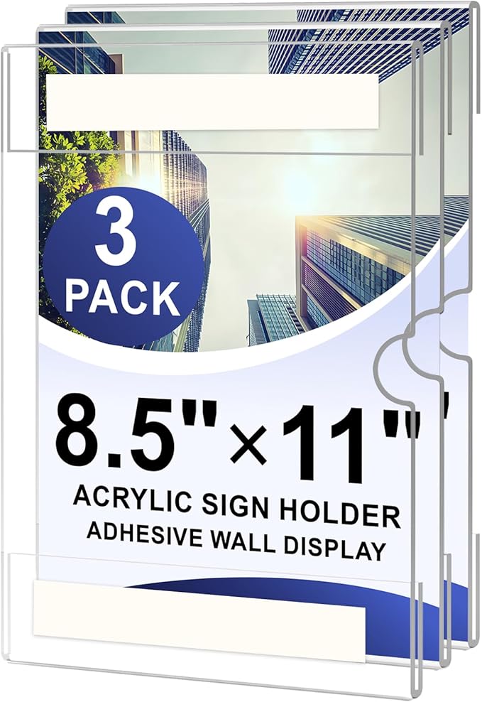 8.5x11 inches Acrylic Sign Holder Wall Mounted Portrait Nami Tape, 8 1/2 x 11 by Unknown