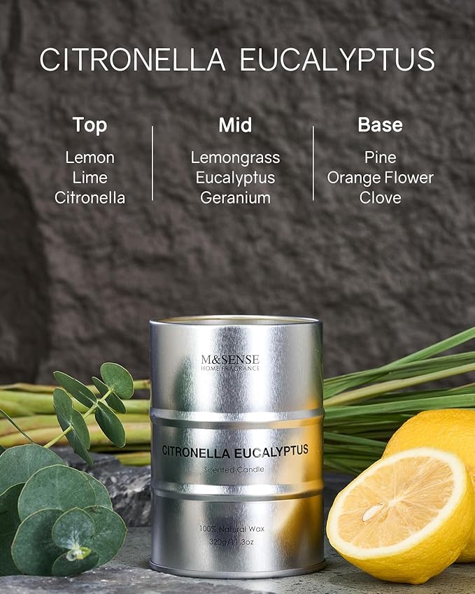 M&SENSE Scented Candle, Citronella Eucalyptus Medium Jar Candle - Image 2