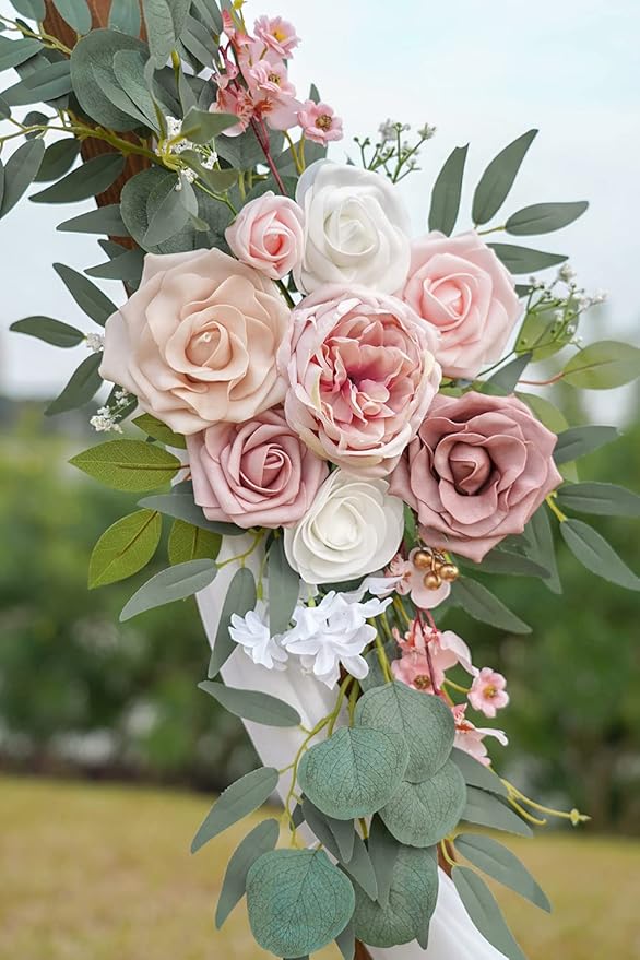 ponatia Small Wedding Arch Flowers, Artificial Dusty Rose Flowers - Image 9
