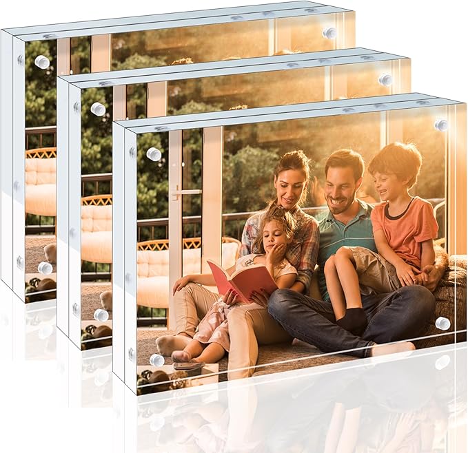Egofine 4x6 Acrylic Frames 3 Pack, 20mm Thicker Frameless Clear Picture Frames by Egofine
