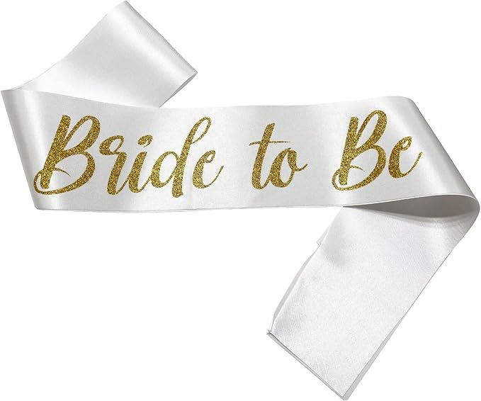 Bride to Be Sash White and Gold, Bride Sash Bachelorette Party Bridal Shower by NAUXIUDSJS