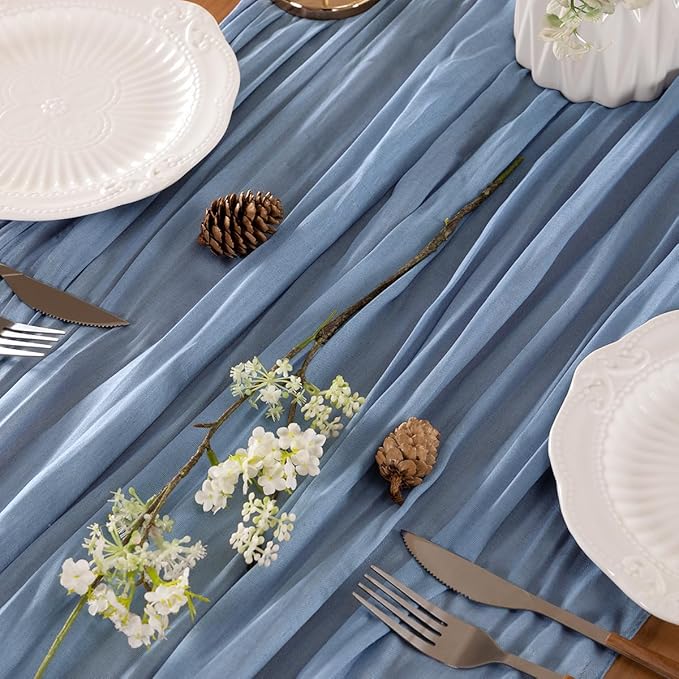 Dusty Blue Table Runner Cheesecloth Table Runner 14FT Farmhouse Table Runners - Image 2