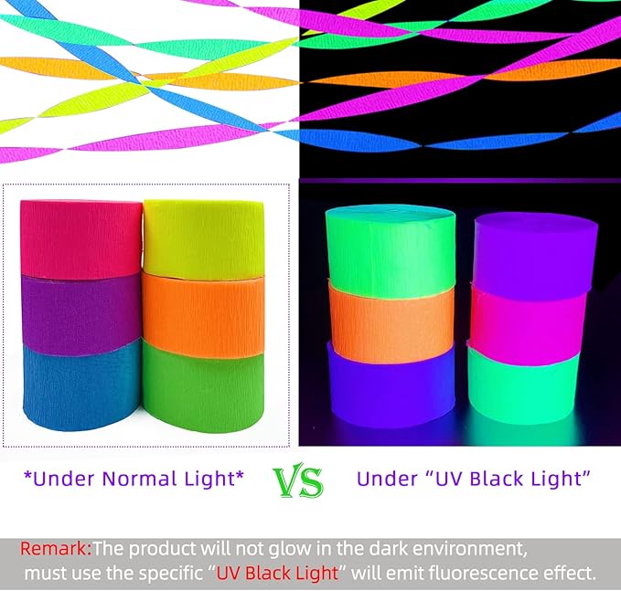 1200 feet Glow Crepe Paper Streamers UV Glow Party Neon Streamer Black Light - Image 3