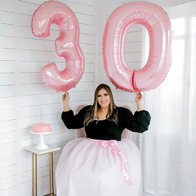 40'' Pink Number 9 Balloon, Self Inflating Foil Light Pink Number Balloons Set - Image 6