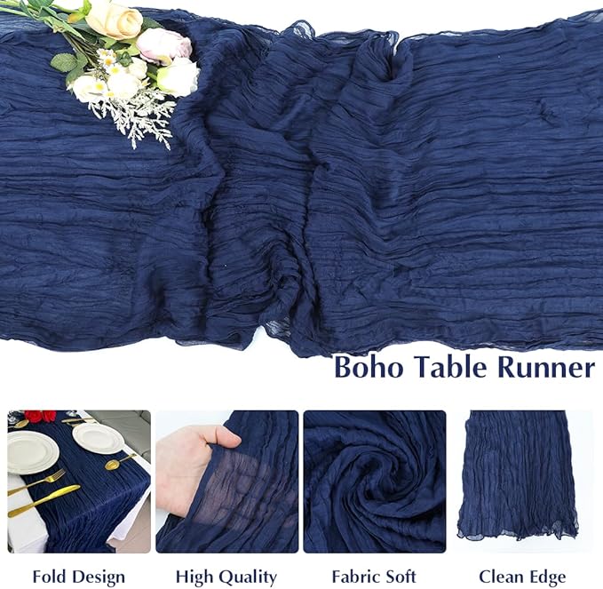 Blue Cheesecloth Table Runner -21*120Inch Long Boho Wedding Table Decor - Image 3