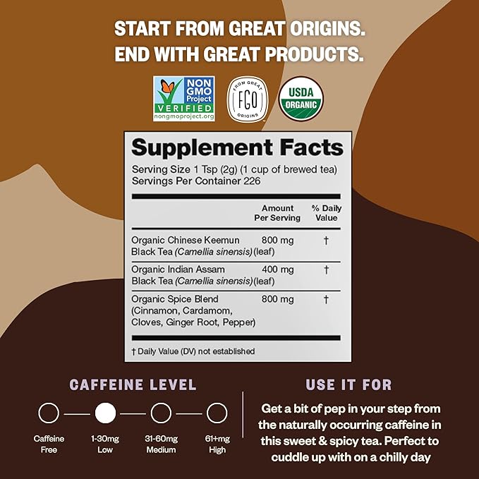 FGO Organic Chai Tea, 4 Ounce Loose Leaf, Resealable Bag, Packaging May Vary - Image 3