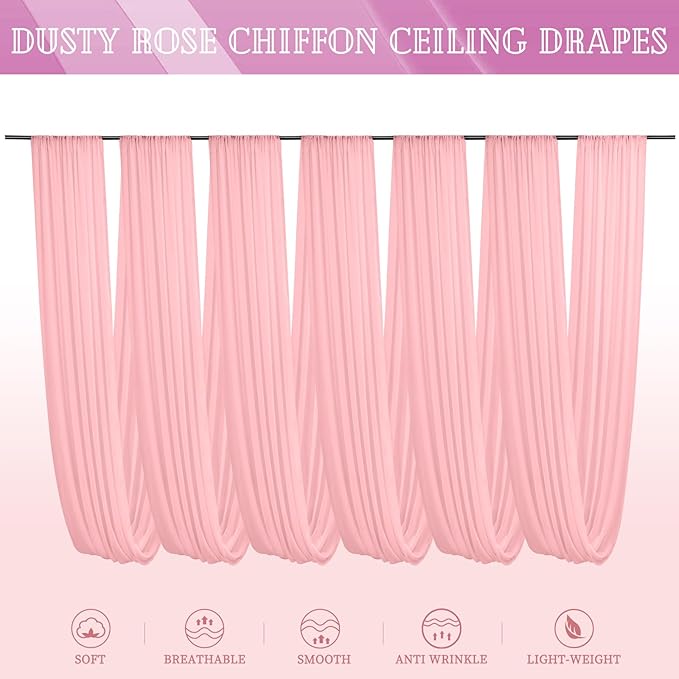 6 Panels Dusty Rose Ceiling Drapes - Image 7