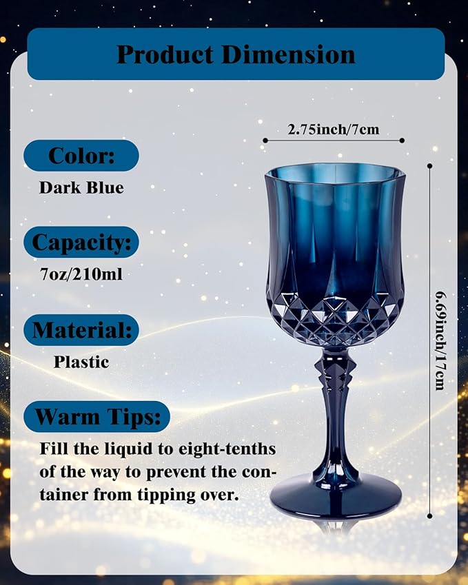 Ciaell 24PCS Blue Plastic Wine Glasses - 7 Oz Plastic Goblets - Image 5