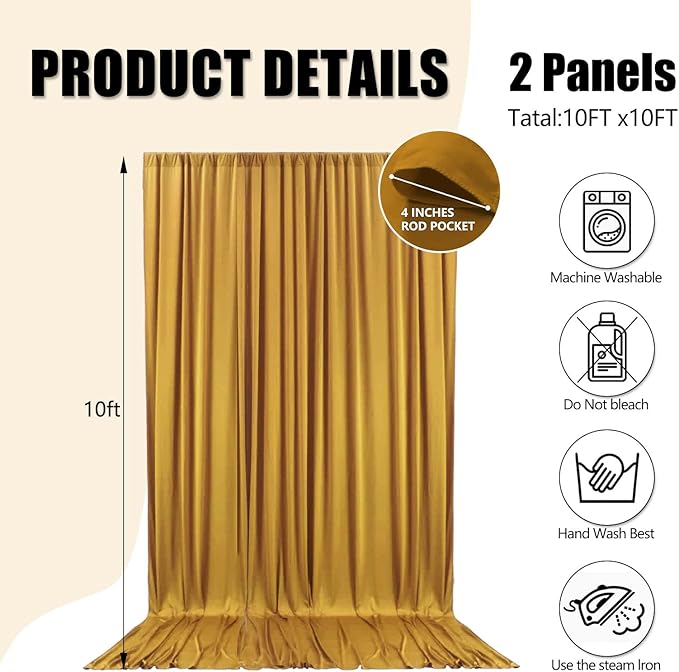 10ft x 10ft Gold Backdrop Curtains - Image 2