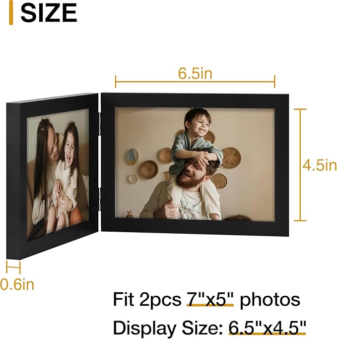 decorUhome Double 7x5 Picture Frame Vertical, Engineered Wood Bifold Photo Frame - Image 3