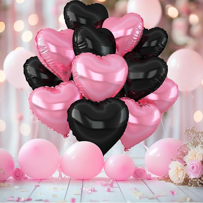 Pink Black Heart Balloons, 18Inch Black Pearl Pink Helium Balloon - Image 5