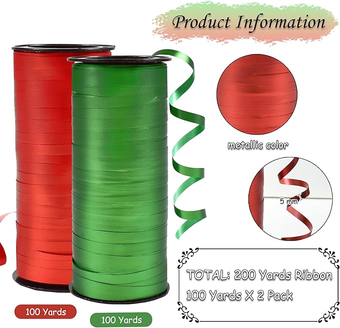 BEISHIDA Red and Green Christams Curling Ribbons Balloon String Ribbons - Image 2