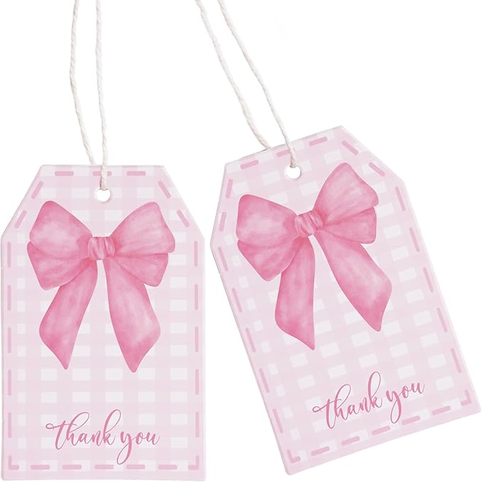 100Pcs Pink Bow Gift Tags with String Pink Buffalo Plaid Large Gift Tags with by ASYEHJNR
