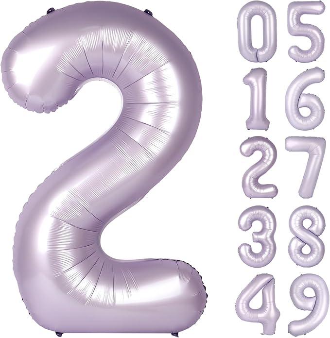 Lilac 40 Inch Big Number Balloon Birthday Decoration, Number 2 Helium Balloon by Upgesy