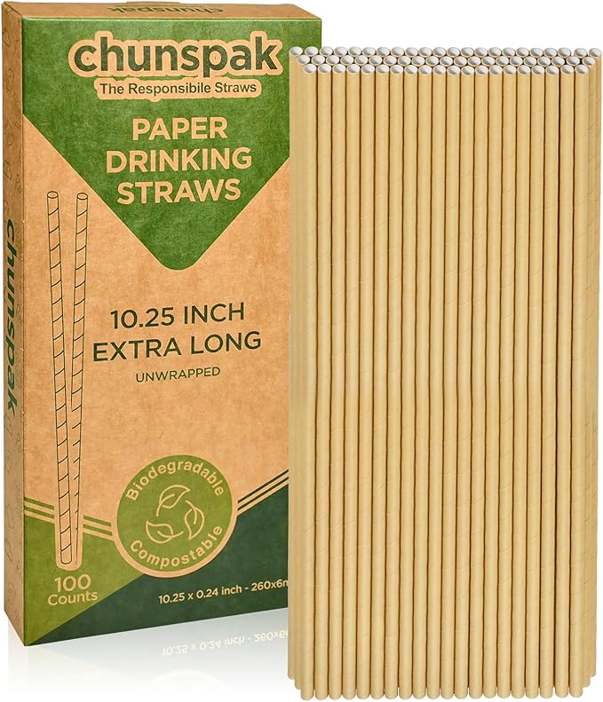 10 Inch Long Paper Drinking Straws Biodegradable by chunspak