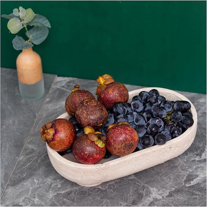 Natural Oval Travertine Fruit Bowl 10" – Large Decorative Bowl & Travertine - Image 4