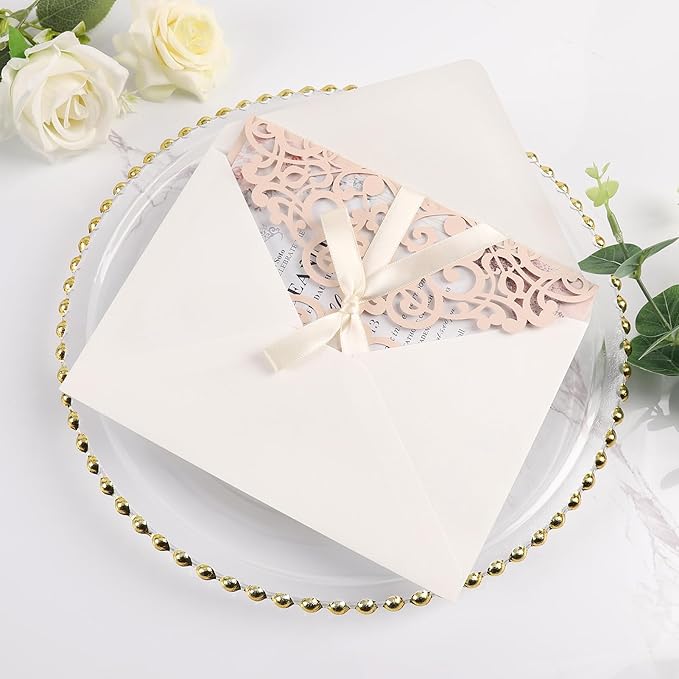 50pcs Blush Pink Wedding Invitations - Image 4