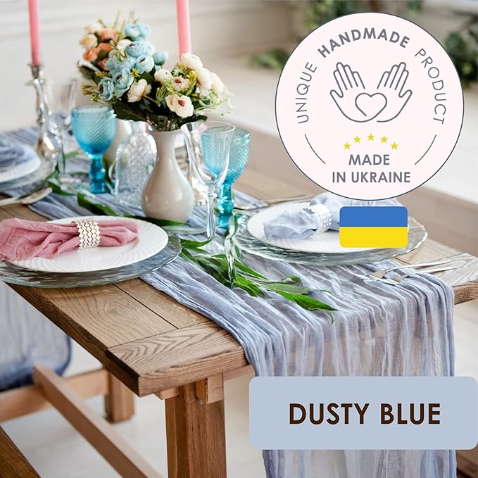 Dusty Blue Cheesecloth Table Runner 141 in Long, Cheese Cloth - Image 2