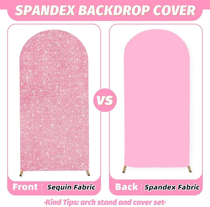 MODFUNS Metal Arch Backdrop Stand and Cover Set 6&6.6&7.2ft Pink Gold Sequins - Image 3